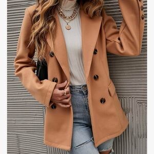 Camel Double-Breasted Women's Blazer Jacket